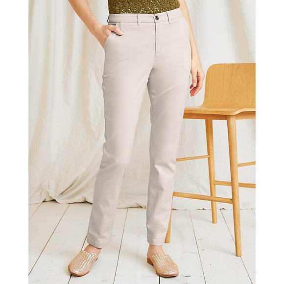 GARNET HILL Salt-Washed Slim Chino Pants Pebble Sz 10 Embroidered Organic Cotton - Picture 1 of 10